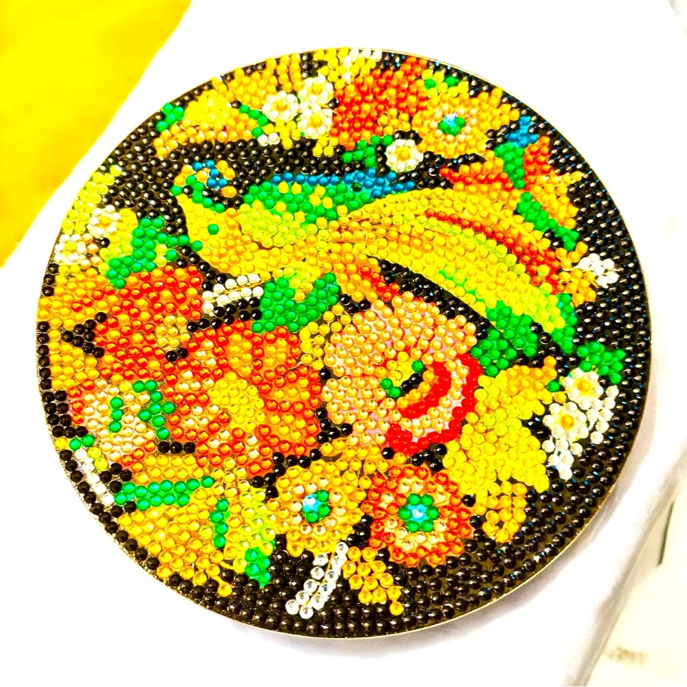 Colorful Floral Trivet Hand Crafted Diamond Painted and Sealed NWT
